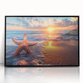 Framed wall art featuring a vibrant marine life design showcasing a starfish, set in a sleek black frame, perfect for coastal-themed home decor.