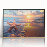 Framed wall art featuring a vibrant marine life starfish design in gold-accented acrylic, ideal for coastal-themed decor, showcasing intricate details and colors.