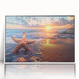 Framed wall art featuring a colorful marine life starfish design, displayed with a white frame and acrylic surface, perfect for ocean-themed decor.