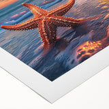 Vibrant rolled canvas showcasing a marine life starfish design, featuring intricate details in blue and orange tones, perfect for ocean-themed decor.