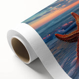 Colorful rolled canvas wall art featuring a vibrant marine life design with a starfish motif, ideal for coastal-themed decor, presented in a protective tube.