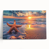 Colorful marine life wall art featuring a starfish design on stretched canvas, leaning against a neutral wall, perfect for coastal decor enthusiasts.