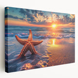 Stretched canvas wall art showcasing a vibrant starfish design, perfect for marine life enthusiasts, featuring bright colors and intricate details in a side view.