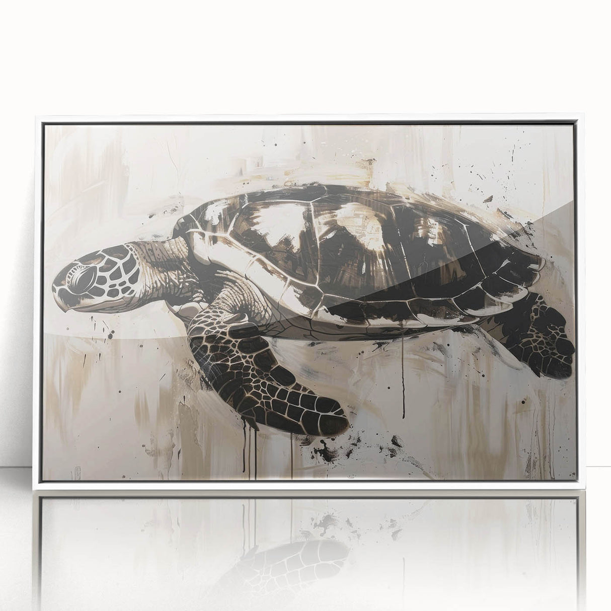 Framed acrylic wall art showcasing a marine life turtle design, featuring vibrant colors and intricate details, perfect for ocean-themed decor.