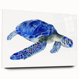 Marine life wall art featuring a detailed turtle design on acrylic glass, showcased in a side view. Ideal for ocean-themed decor, blending vibrant colors and intricate textures, perfect for enhancing any living space.