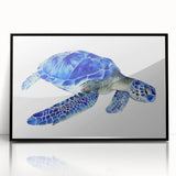 Framed wall art featuring a vibrant marine life design with a turtle, set in a sleek black frame. Ideal for ocean-themed decor, adding a touch of nature to any space.