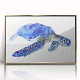 Framed acrylic wall art featuring a vibrant marine life design with a turtle, showcasing a gold frame and ideal for enhancing coastal-themed decor.