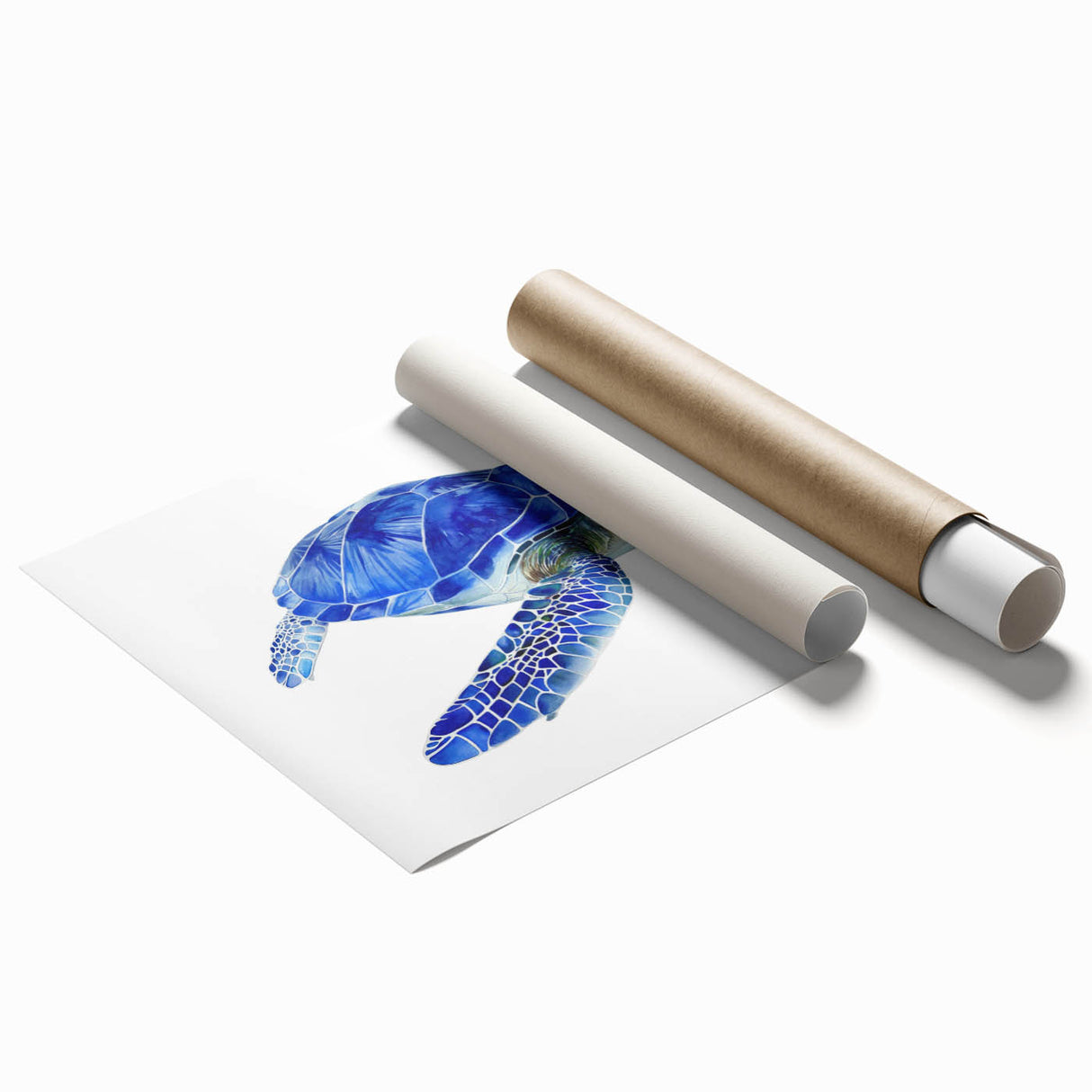 Vibrant marine life wall art featuring a detailed turtle design on a rolled print, showcasing colorful aquatic elements ideal for ocean-themed decor. Perfect for nature lovers.