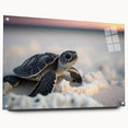 Side view of a marine life-themed wall art piece featuring a turtle design, crafted from acrylic glass and elegantly mounted with pins, ideal for oceanic decor.