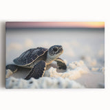 Colorful stretched canvas wall art depicting a vibrant marine life turtle design, showcasing intricate details and textures, perfect for ocean-themed decor.