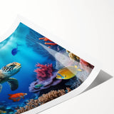 Vibrant marine life wall art featuring a detailed turtle design, printed on high-quality canvas with rich colors, perfect for ocean-themed decor.