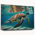 Acrylic wall art featuring a vibrant marine life turtle design, showcasing intricate details and bright colors, perfect for ocean-themed decor.