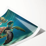 Colorful marine life wall art featuring a vibrant turtle design, perfect for ocean-themed decor. Rolled print packaged in a durable tube for easy display.