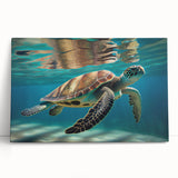 Stretched canvas wall art showcasing a vibrant marine life design featuring a turtle, perfect for ocean-themed decor. This artwork adds a colorful touch to any space.