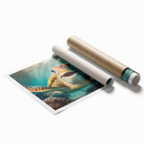 Colorful marine life wall art featuring a turtle design, showcasing vibrant blues and greens. Perfect for ocean-themed decor, this rolled print adds a touch of nature to any space, emphasizing conservation and underwater beauty.