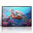 Framed acrylic wall art featuring a vibrant marine life design with a turtle, showcasing rich colors and intricate details, perfect for ocean-themed decor.