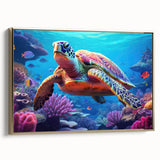 Framed wall art collection featuring a marine life design with a turtle, set against a gold background. The artwork showcases intricate details and vibrant colors, perfect for ocean-themed decor in living spaces.