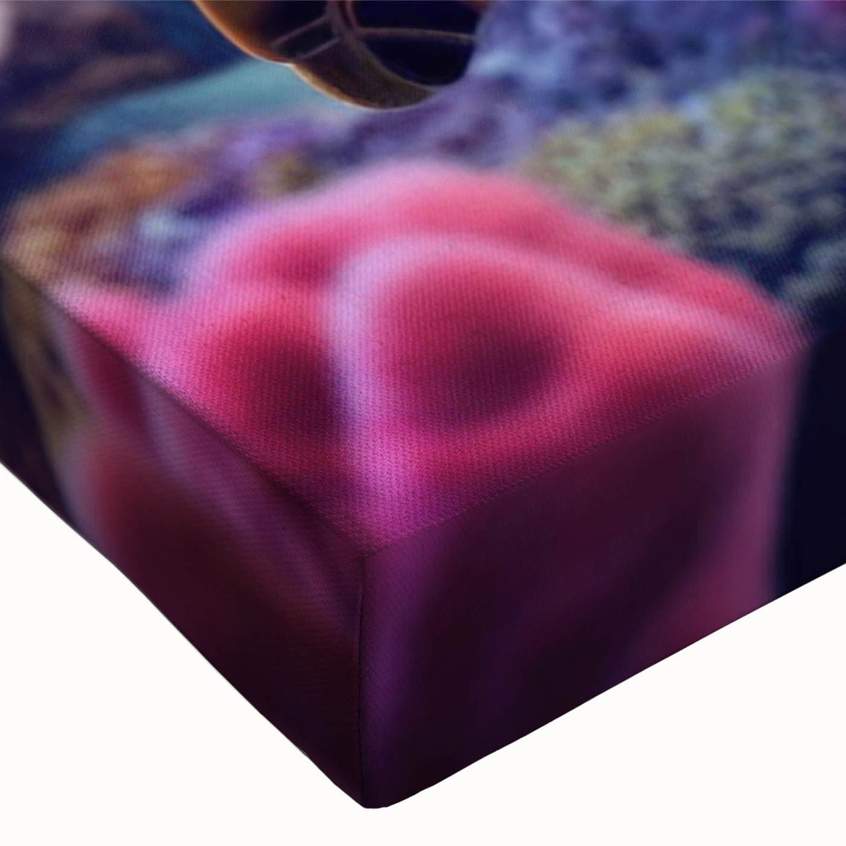 Close-up of a vibrant marine life canvas wall art featuring a turtle design, showcasing intricate details and bright colors, perfect for ocean-themed decor.