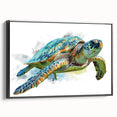 Framed wall art featuring a beautiful marine life design with a turtle, showcasing vibrant colors and intricate details, perfect for ocean-themed decor.