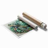 Colorful marine life wall art print featuring a graceful turtle design, ideal for ocean-themed decor, rolled and ready for framing to enhance any space.