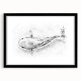 Framed wall art featuring a detailed marine life design showcasing a majestic whale, presented in a sleek black frame with a mat, perfect for ocean-themed decor.