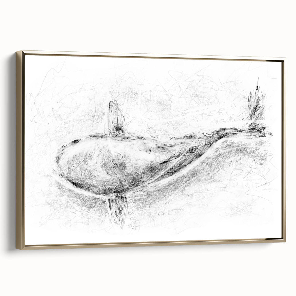 Framed wall art featuring a stunning gold-bordered canvas design of a whale in vibrant marine colors, ideal for ocean-themed decor and artistic interiors.