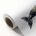 Vibrant rolled canvas artwork depicting a majestic blue whale swimming among colorful marine life, ideal for ocean-themed decor, showcasing intricate details and textures.