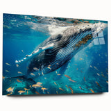 Acrylic glass wall art showcasing a detailed side view of a marine life design featuring a whale, perfect for ocean-themed decor. Ideal for enhancing coastal aesthetics.