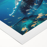 Whale-themed wall art design on rolled canvas showcasing vibrant marine life colors, perfect for ocean lovers, packaged securely for easy display.
