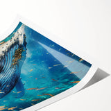 Whale-themed wall art print showcasing intricate marine life design with vibrant colors, rolled and ready for framing, perfect for ocean lovers and decor enthusiasts.