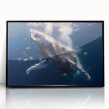Framed acrylic wall art featuring a striking marine life design with a whale, showcasing vibrant colors and detailed textures, perfect for ocean-themed decor.