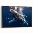 Framed canvas wall art featuring a stunning marine life design with a side view of a whale in vibrant colors, perfect for ocean-themed decor.