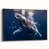 Framed canvas wall art featuring a stunning marine life design with a side view of a whale in vibrant colors, perfect for ocean-themed decor.