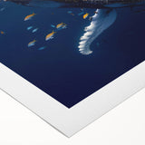 Whale-themed rolled canvas wall art showcasing vibrant marine life design, perfect for ocean lovers, elegantly packaged in a protective cardboard tube.