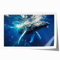 Whale-themed wall art print showcasing vibrant marine life design, elegantly rolled for easy framing, ideal for ocean enthusiasts and home decor.
