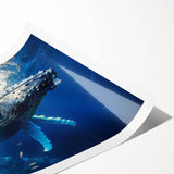 Colorful marine life wall art featuring a majestic whale design, printed on high-quality canvas and rolled for convenient shipping, ideal for ocean-themed decor.