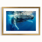 Elegant gold-framed wall art featuring a serene marine life whale design, complemented by a stylish mat, perfect for enhancing nautical-themed decor in homes or offices.
