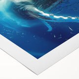 Rolled canvas wall art showcasing a vibrant marine life design featuring a majestic whale, perfect for enhancing ocean-themed decor with its colorful details and artistic flair.