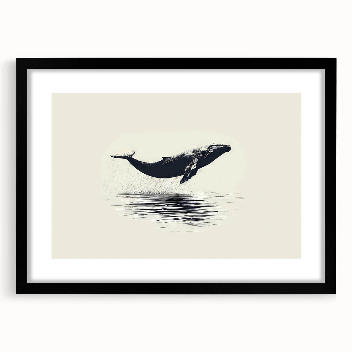Framed wall art featuring a striking whale design in black and white, set against a stylish mat, perfect for marine life enthusiasts. Ideal for home decor.