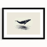 Framed wall art featuring a striking whale design in black and white, set against a stylish mat, perfect for marine life enthusiasts. Ideal for home decor.
