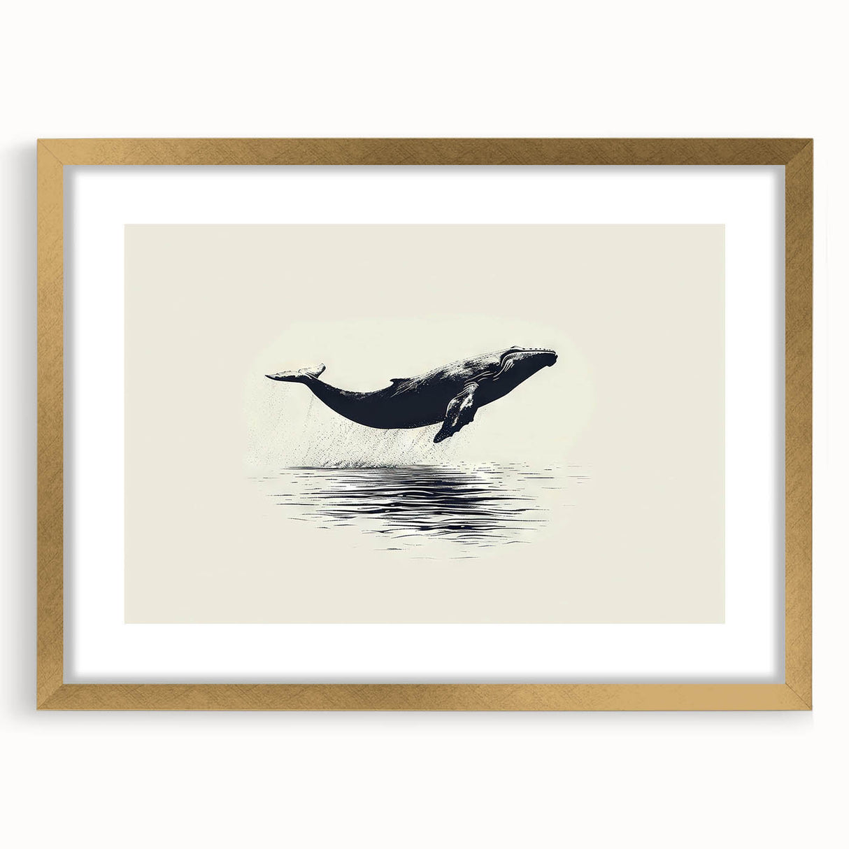 Elegant gold-framed wall art showcasing a stunning marine life whale design, featuring intricate details and a mat, perfect for ocean-themed decor.