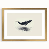 Elegant gold-framed wall art showcasing a stunning marine life whale design, featuring intricate details and a mat, perfect for ocean-themed decor.