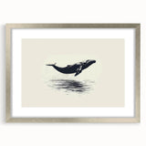 Framed wall art showcasing a stunning marine life whale design, featuring a silver frame and mat, ideal for ocean-themed decor and nature enthusiasts.