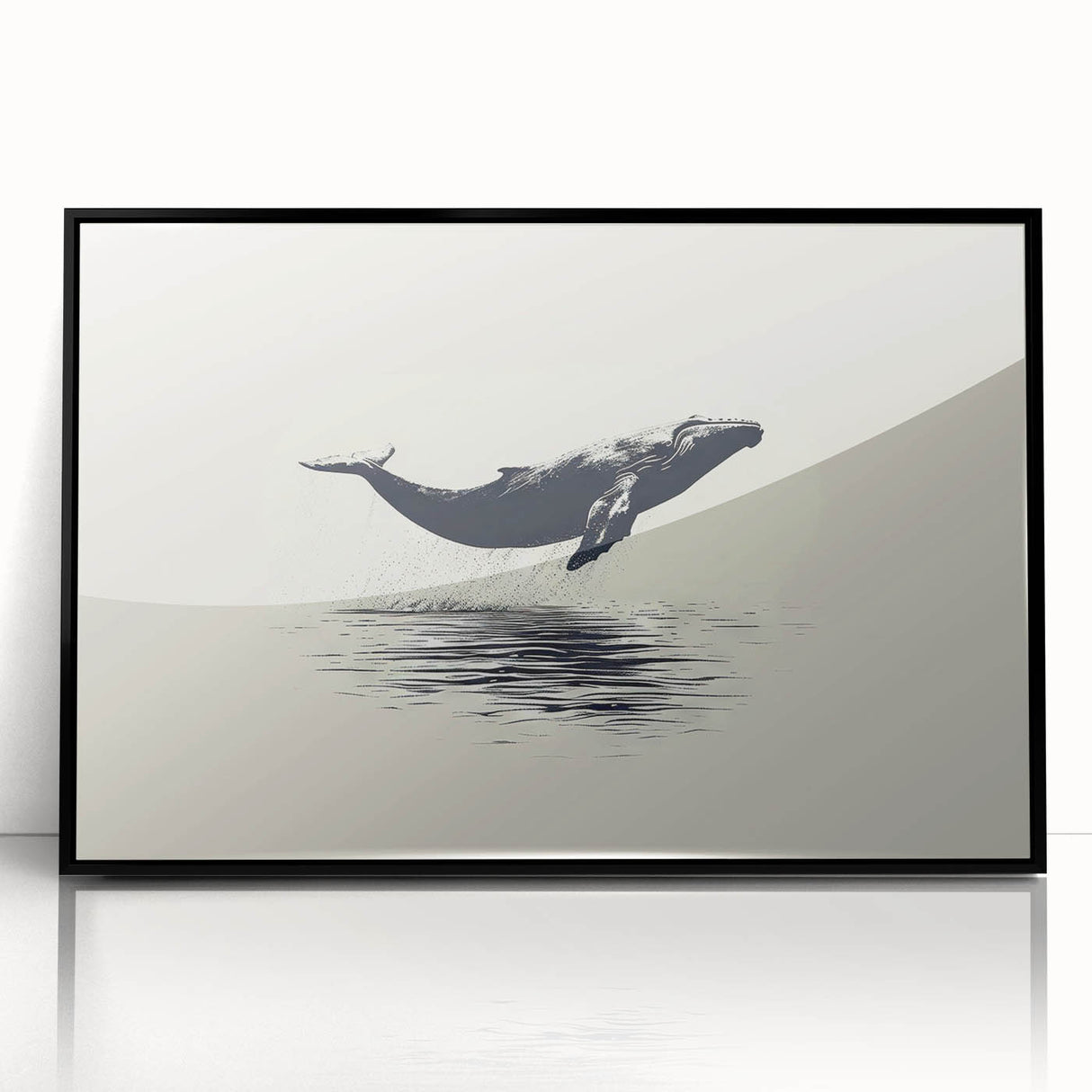 Framed wall art featuring a stunning whale design in a black acrylic frame, showcasing vibrant marine life colors and intricate details, perfect for ocean-themed decor.