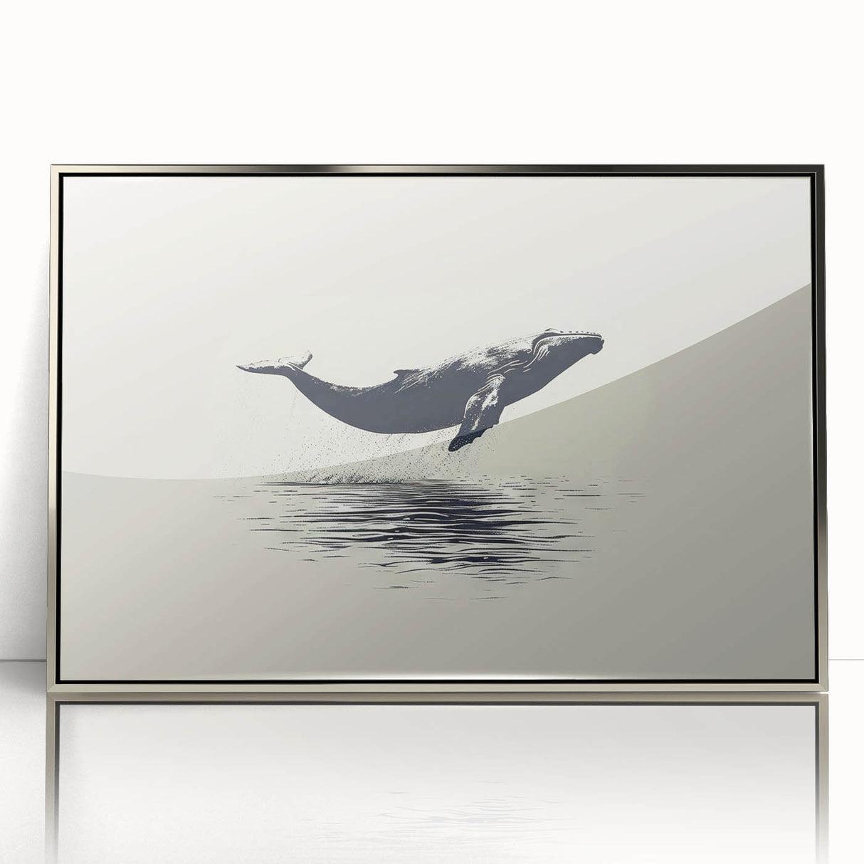 Framed wall art featuring a detailed marine life design of a whale, with a sleek silver frame and acrylic front, ideal for ocean-themed decor and nature lovers.