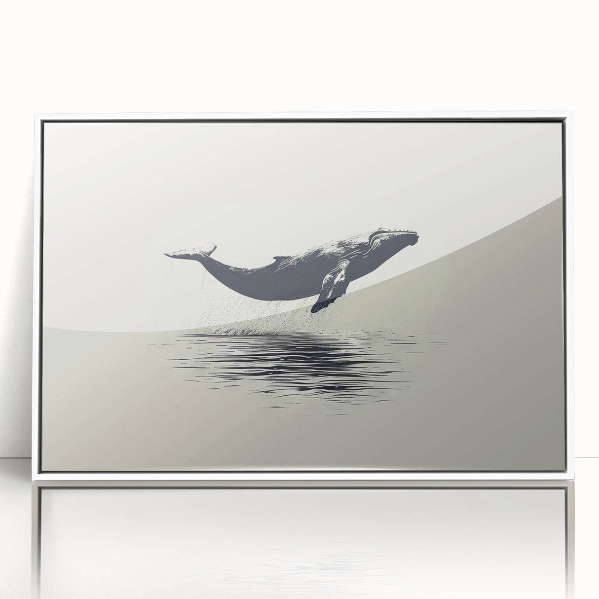 Framed wall art featuring a marine life design showcasing a majestic whale in vibrant colors. The artwork is presented in a sleek white frame, ideal for ocean-themed decor.