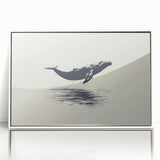 Framed wall art featuring a marine life design showcasing a majestic whale in vibrant colors. The artwork is presented in a sleek white frame, ideal for ocean-themed decor.