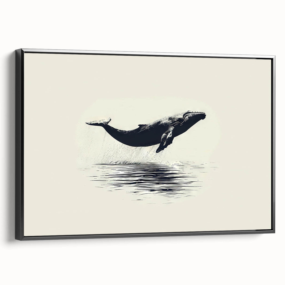 Framed canvas wall art featuring a sleek black side view of a majestic whale design, ideal for marine life enthusiasts, enhancing any home decor with elegance.