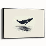 Framed canvas wall art featuring a sleek black side view of a majestic whale design, ideal for marine life enthusiasts, enhancing any home decor with elegance.