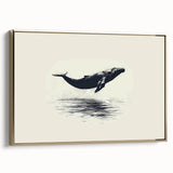 Framed canvas wall art showcasing a majestic whale design in vibrant blue and gold tones, set against a neutral background, perfect for marine life enthusiasts.